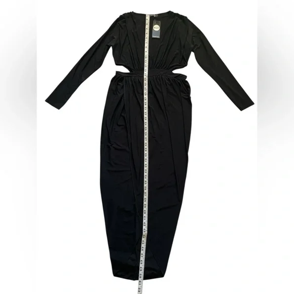 Boohoo Black Long-Sleeve Cutout Wrap Midi Dress - Picture 11 of 11